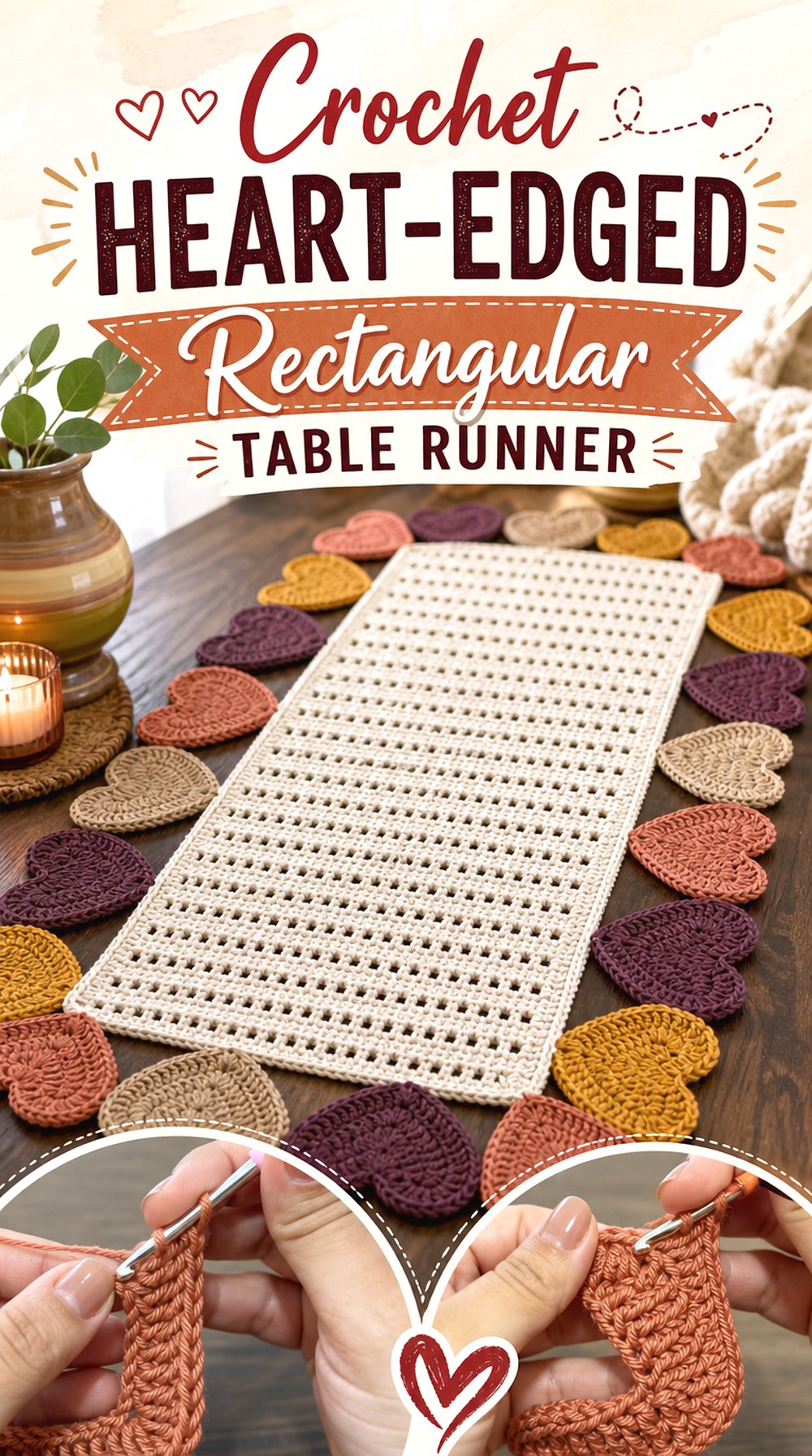 Crochet Heart-Edged Rectangular Table Runner