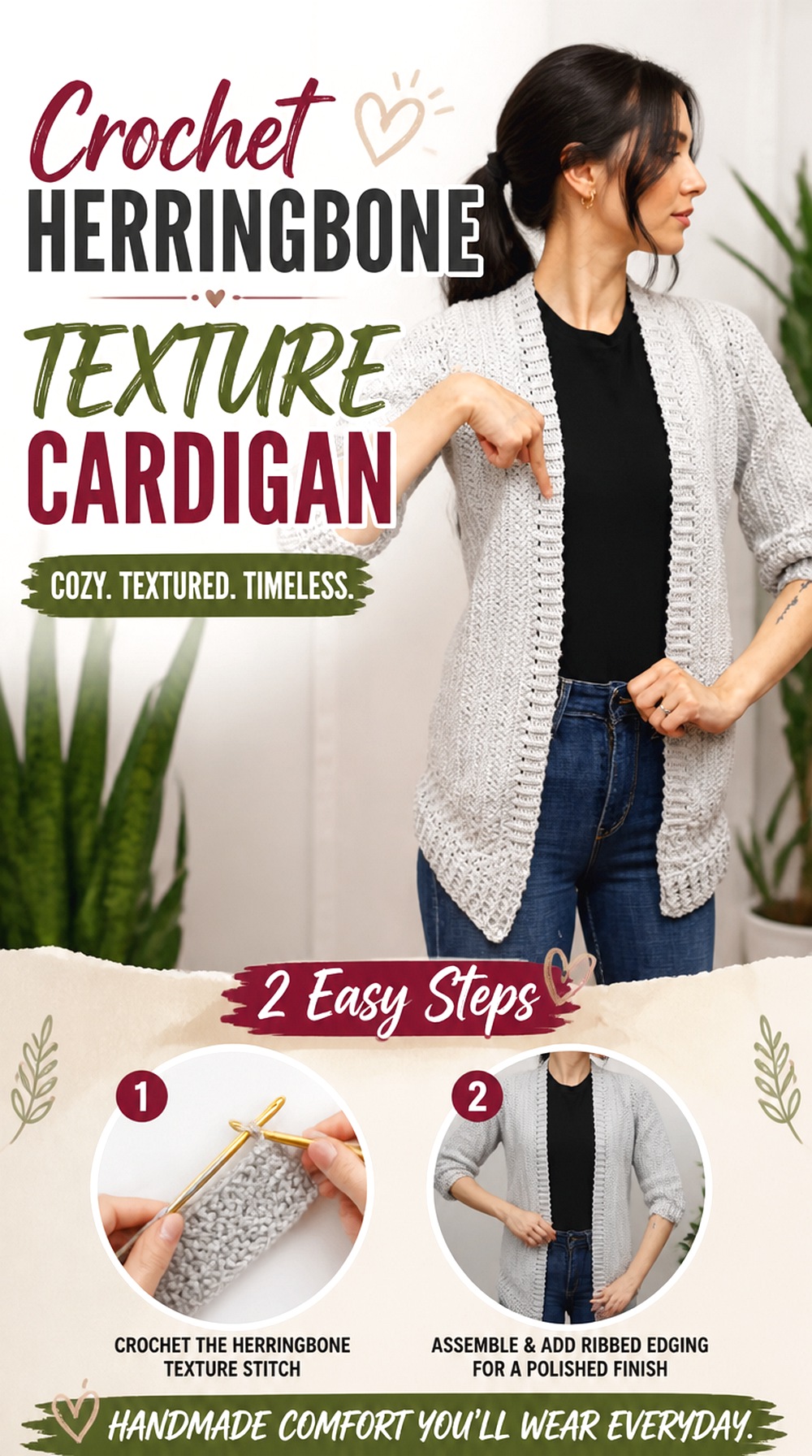 Crochet Herringbone Texture Cardigan