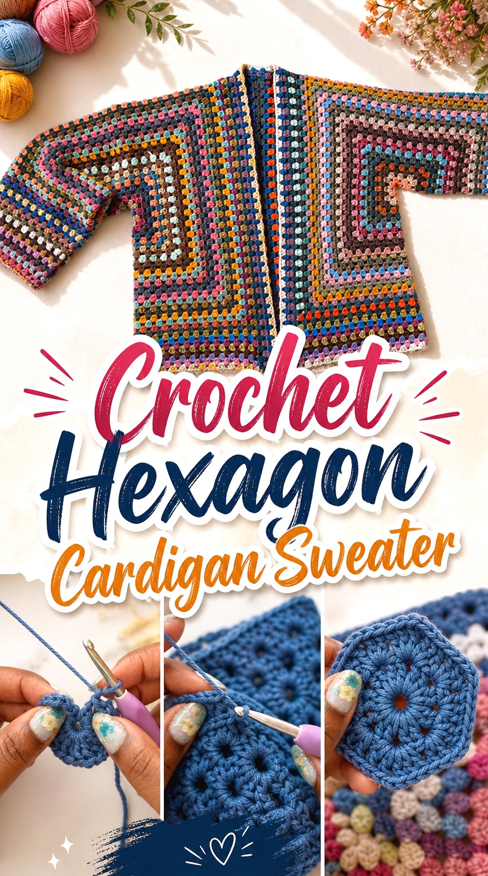 Crochet Hexagon Cardigan Sweater