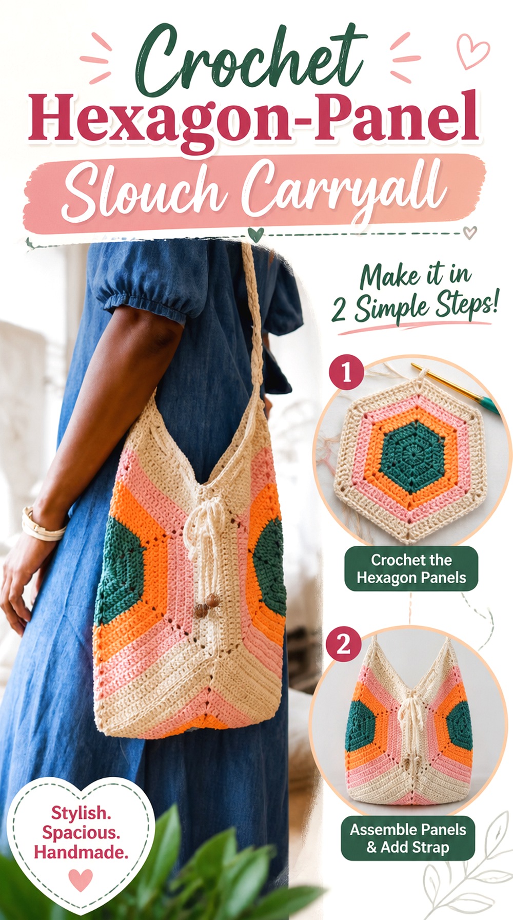 Crochet Hexagon Panel Slouch Carryall
