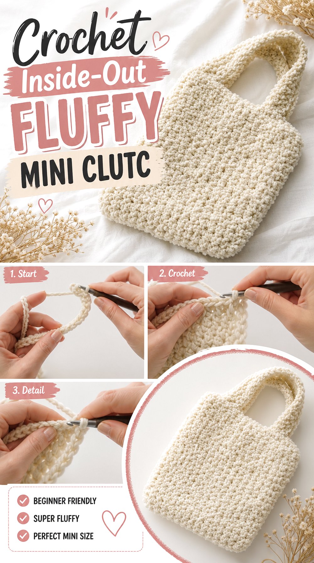 Crochet Inside-Out Fluffy Mini Clutch