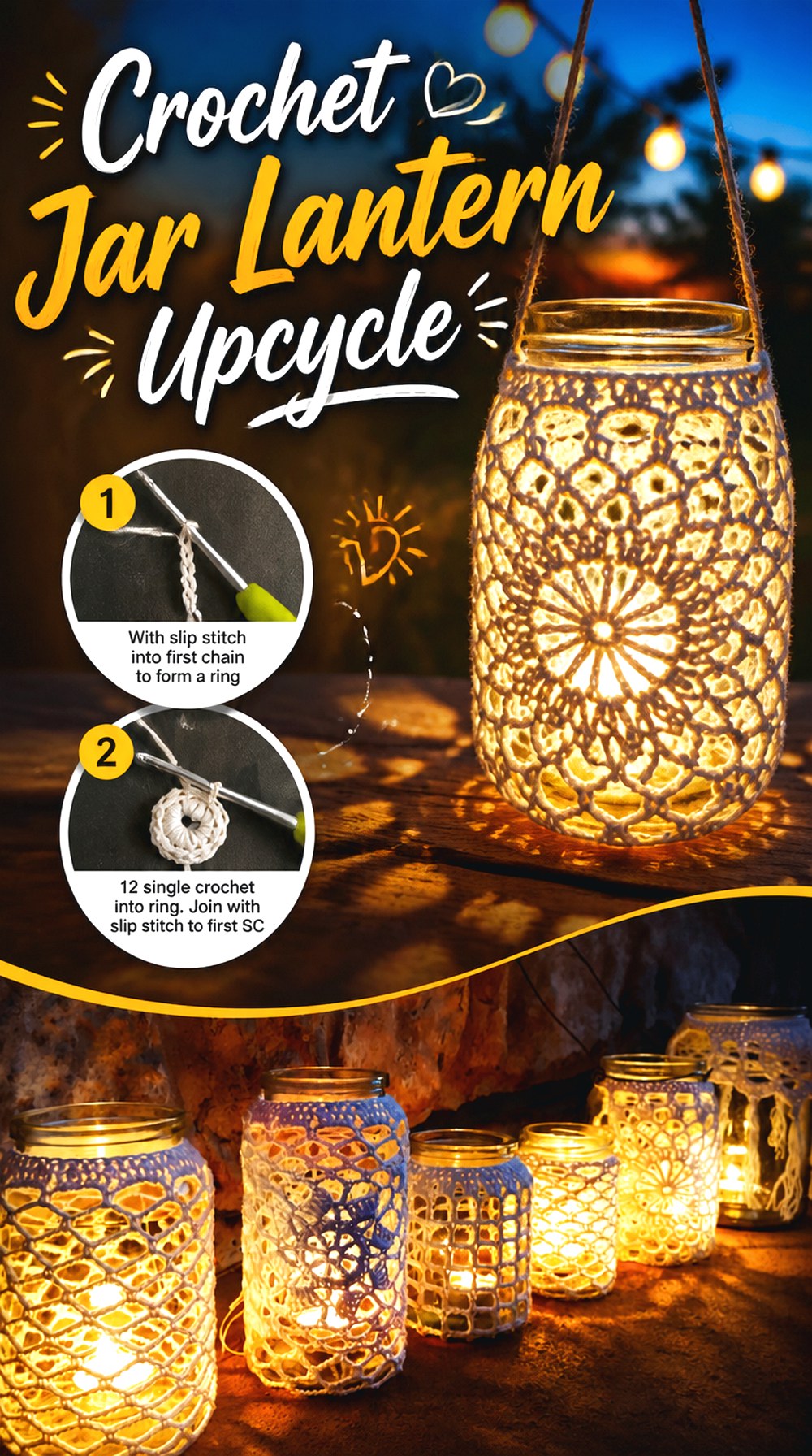 Crochet Jar Lantern Upcycle