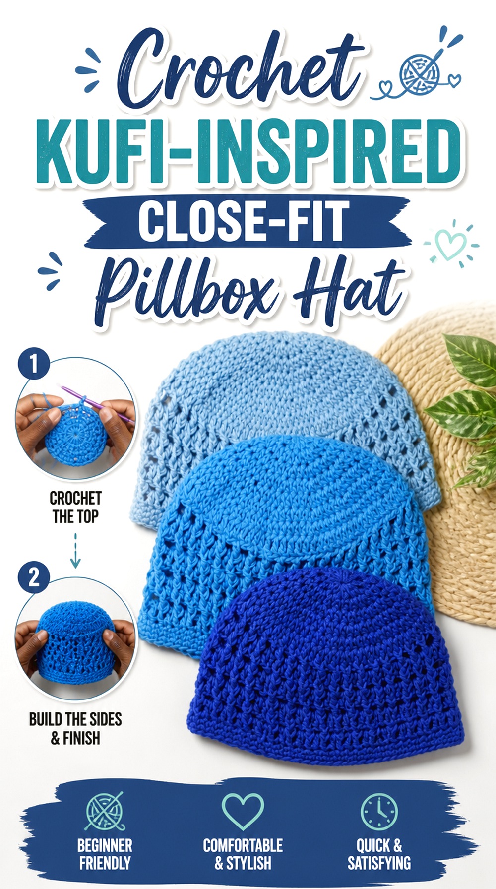 Crochet Kufi Inspired Close Fit Pillbox Hat