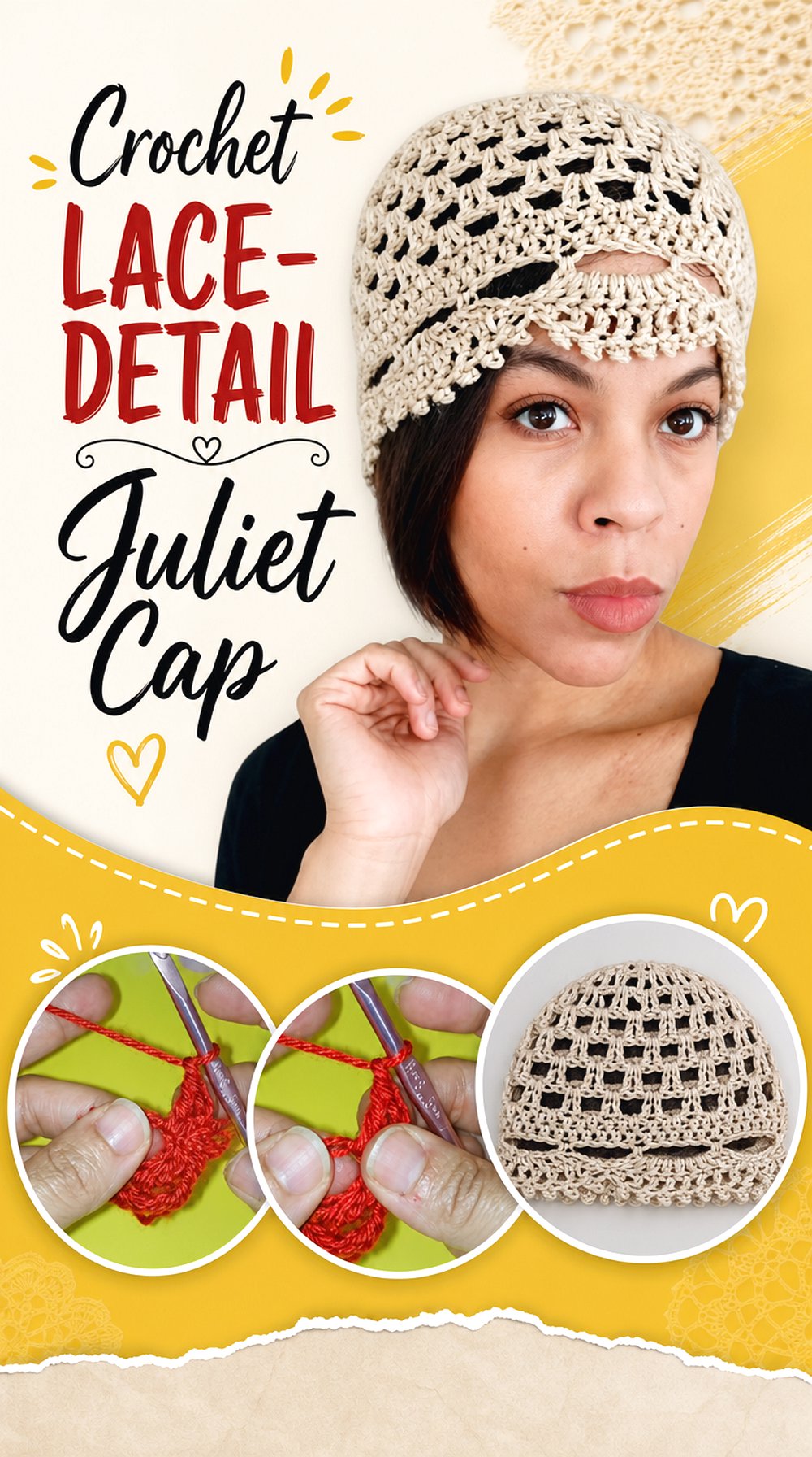 Crochet Lace-Detail Juliet Cap