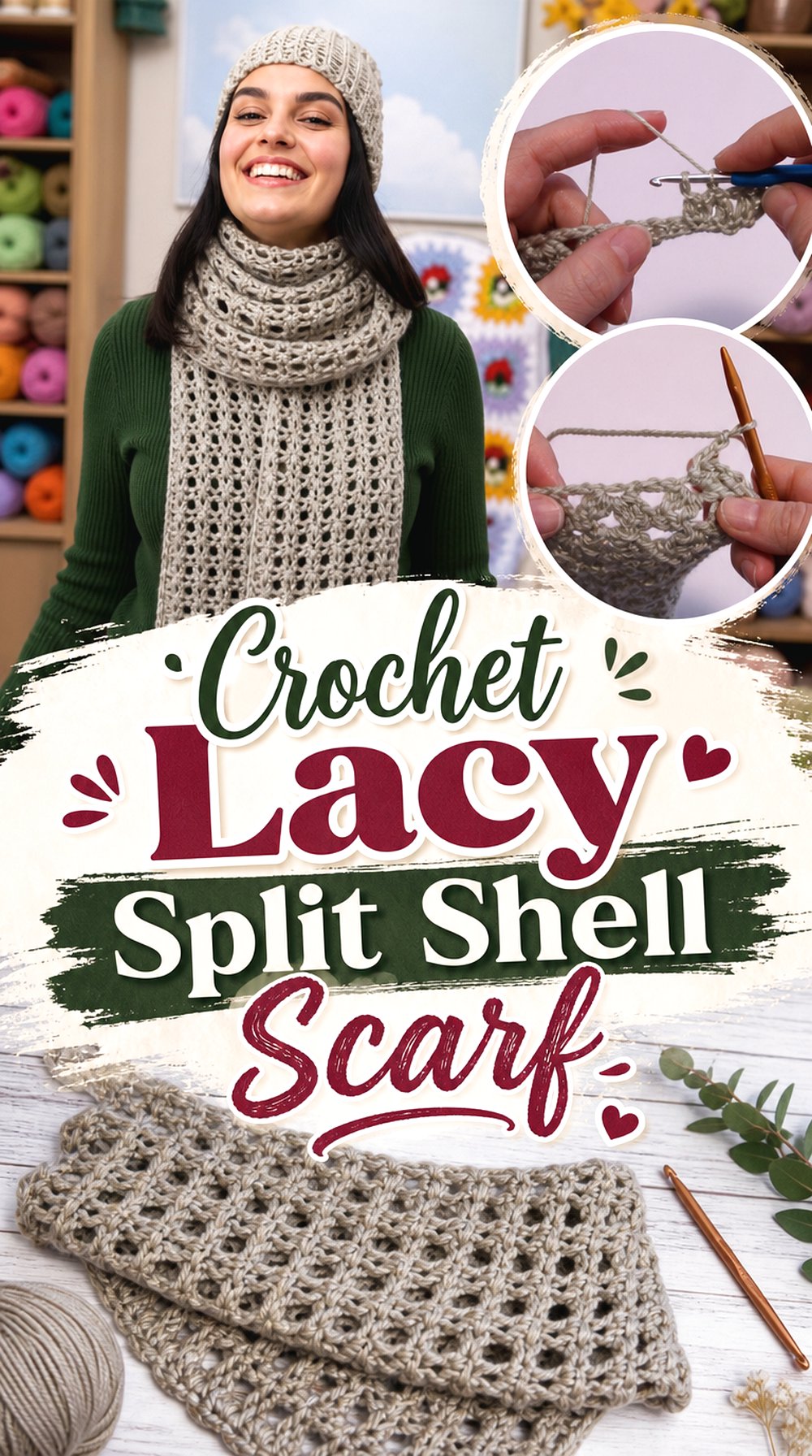 Crochet Lacy Split Shell Scarf