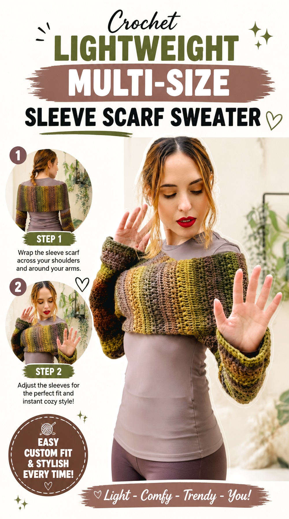 Crochet Lightweight Multi Size Sleeve Scarf Sweater