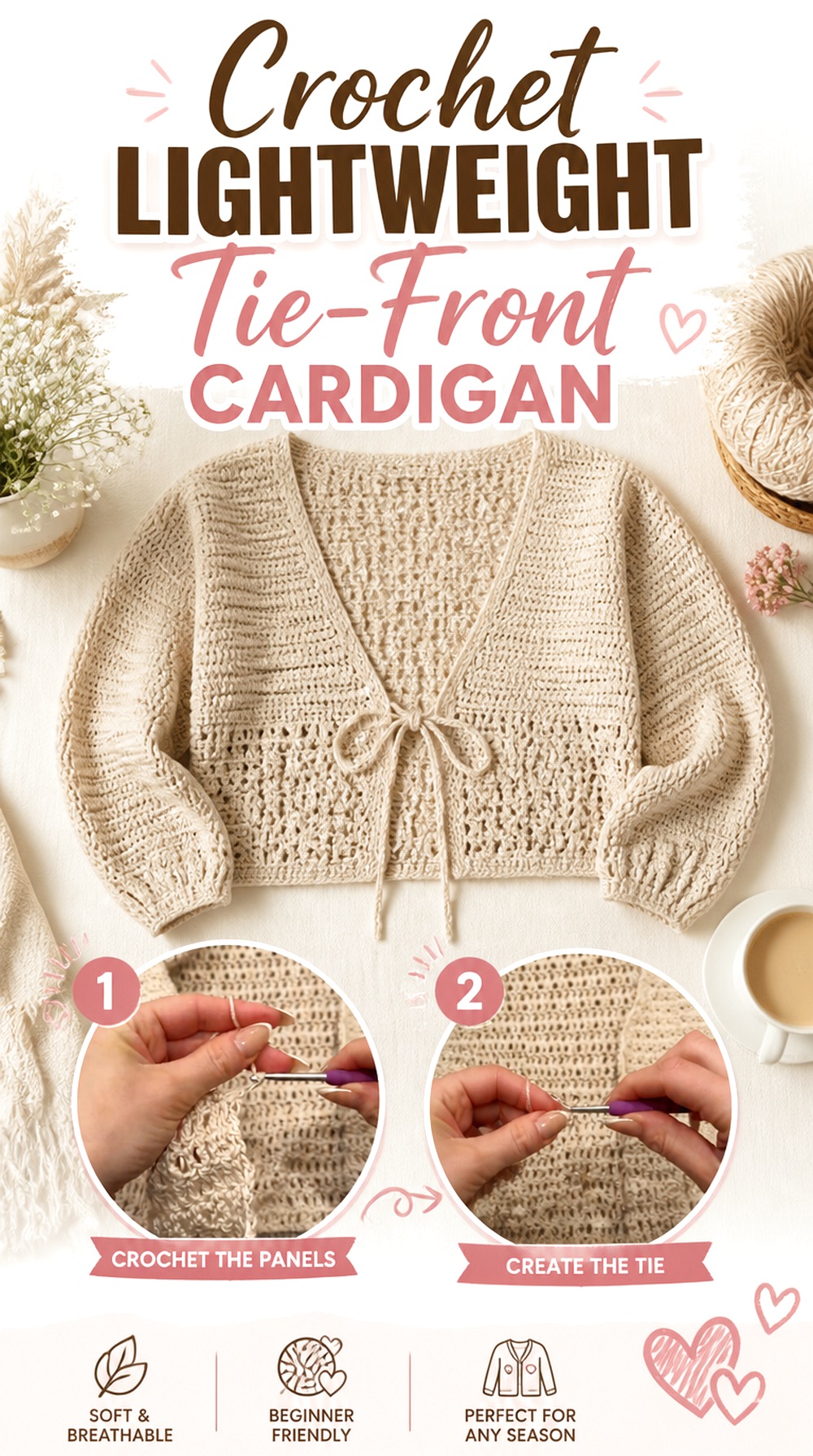 Crochet Lightweight Tie Front Cardigan