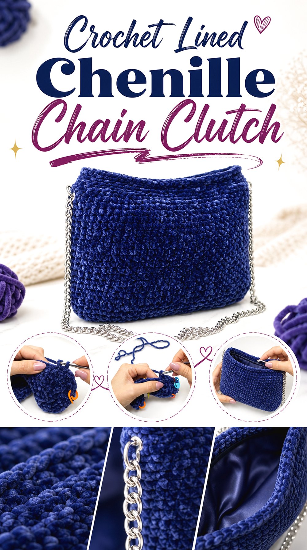 Crochet Lined Chenille Chain Clutch