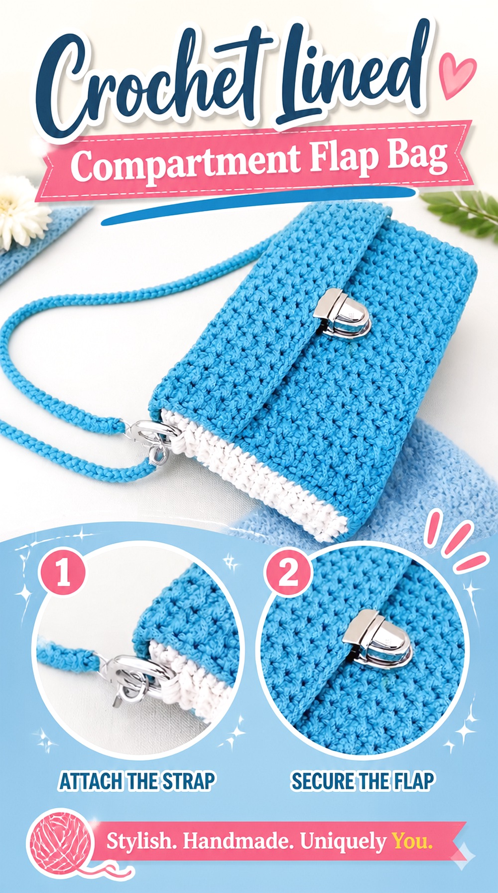 Crochet Lined Compartment Flap Bag