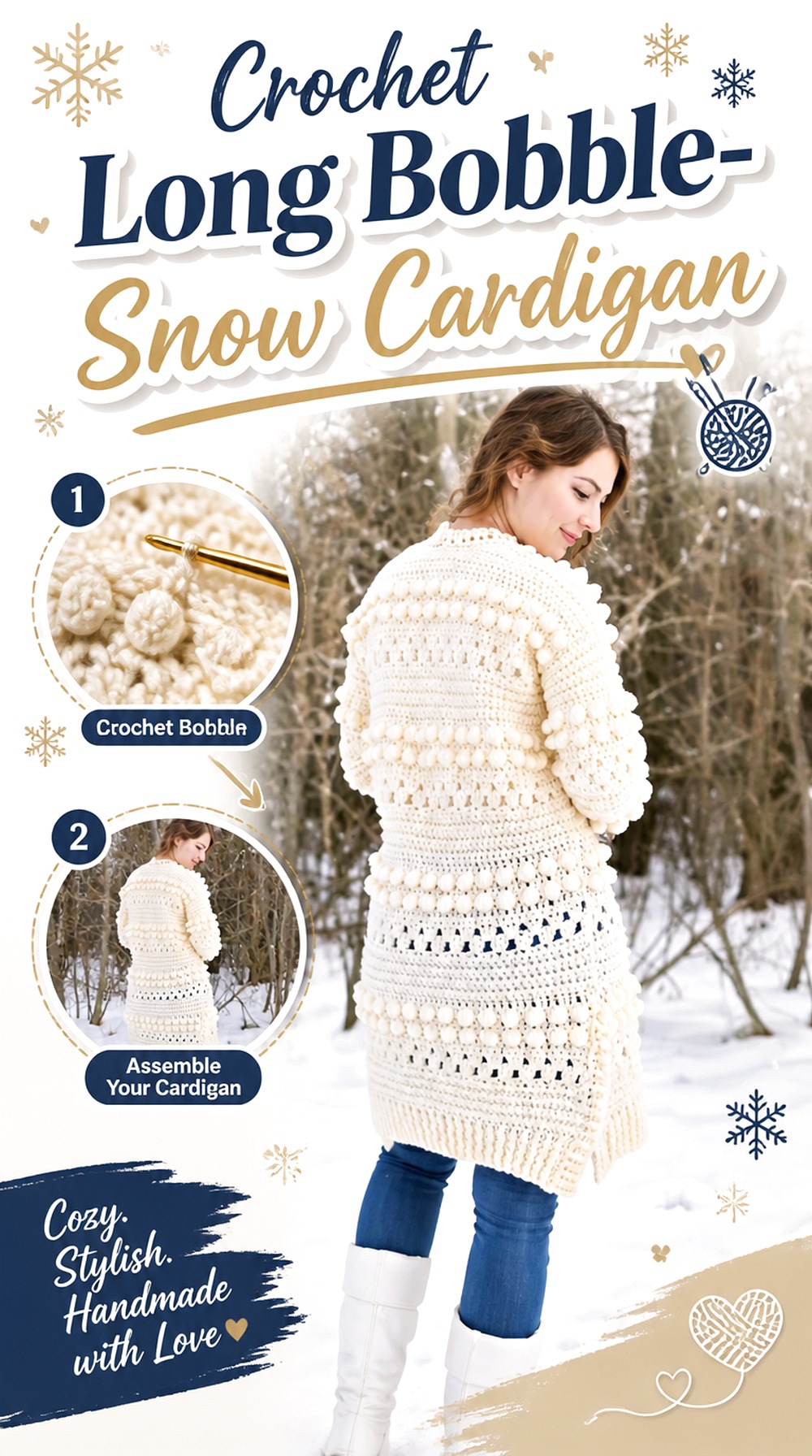 Crochet Long Bobble Snow Cardigan