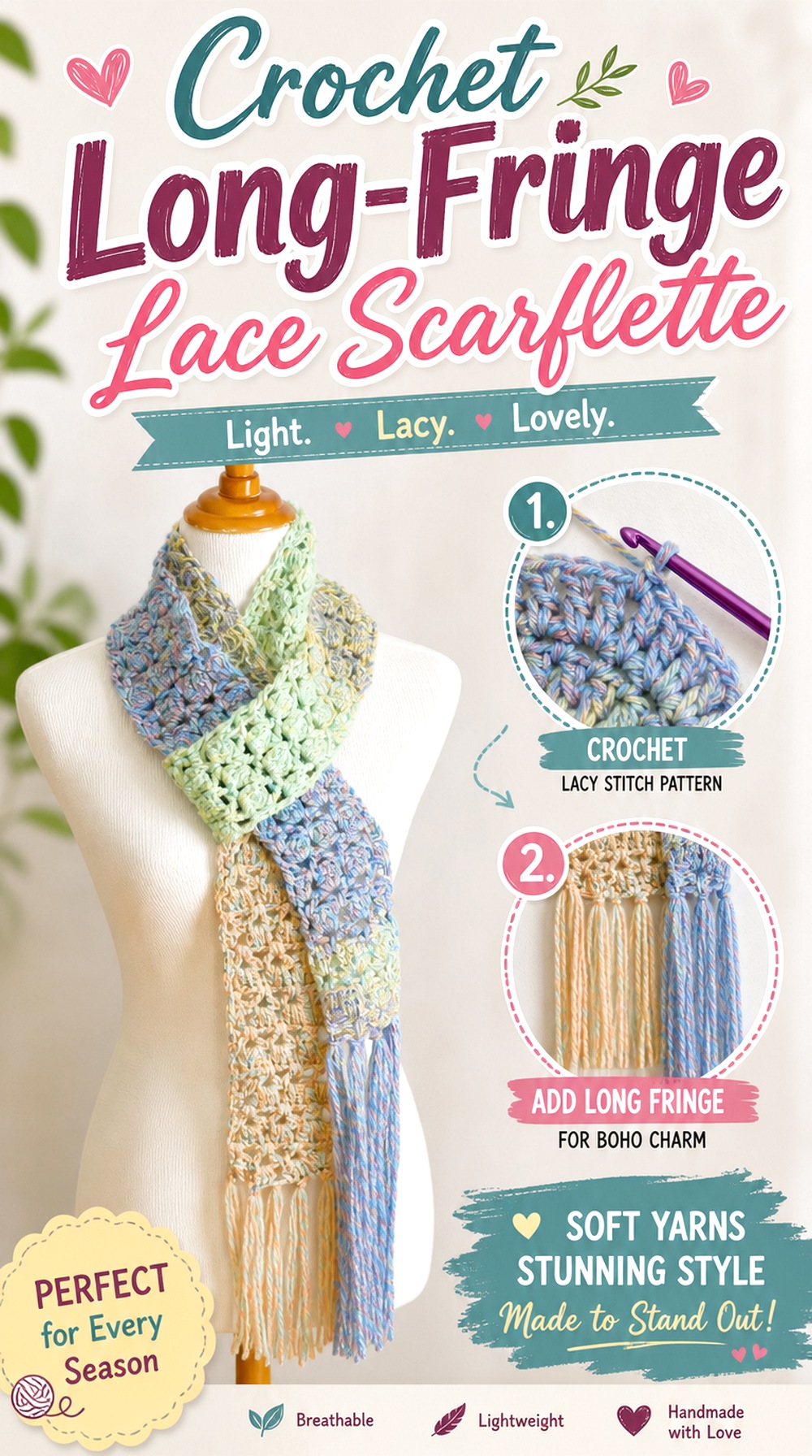 Crochet Long Fringe Lace Scarflette
