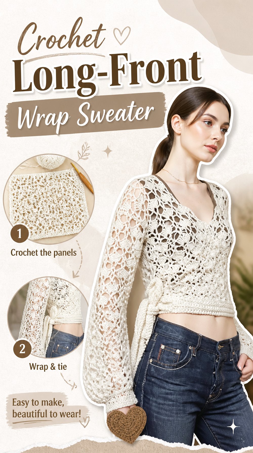Crochet Long Front Wrap Sweater