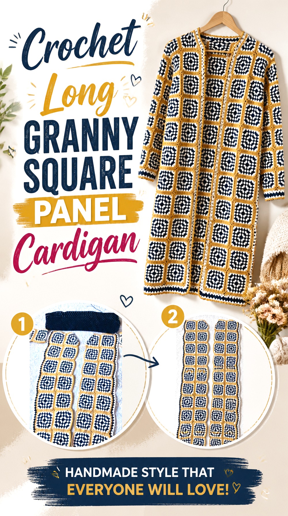 Crochet Long Granny Square Panel Cardigan