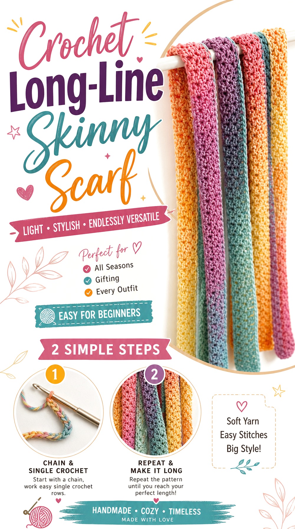 Crochet Long Line Skinny Scarf