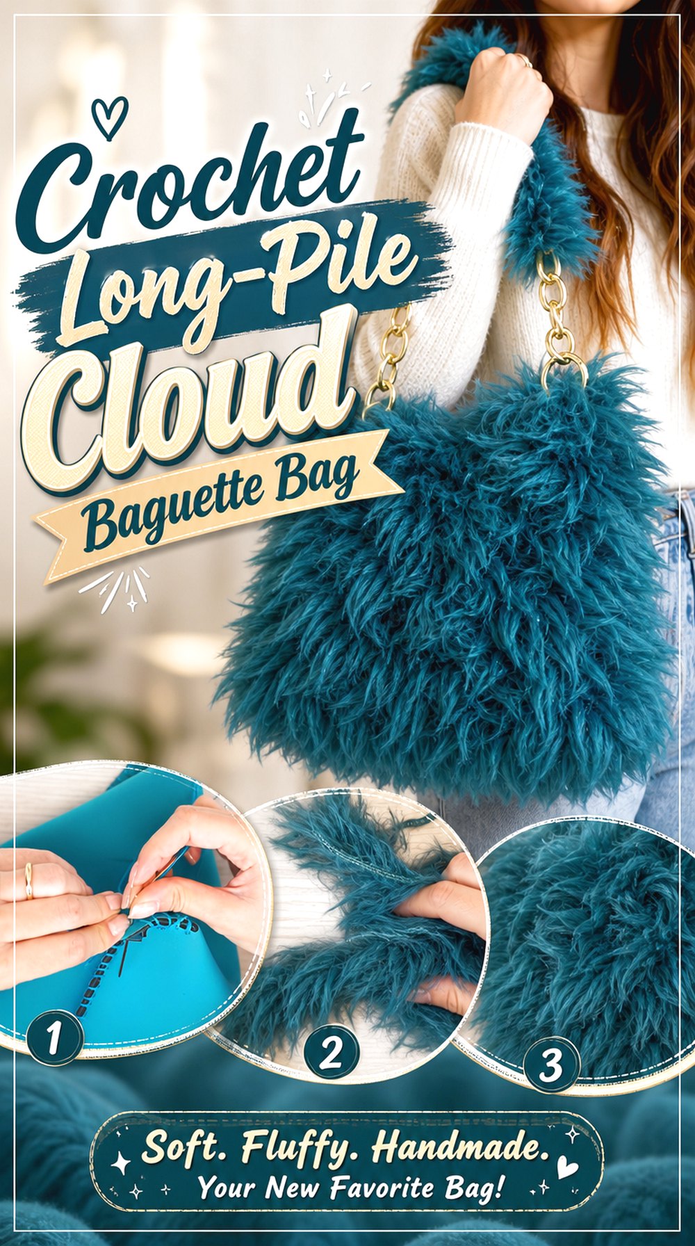 Crochet Long-Pile Cloud Baguette Bag