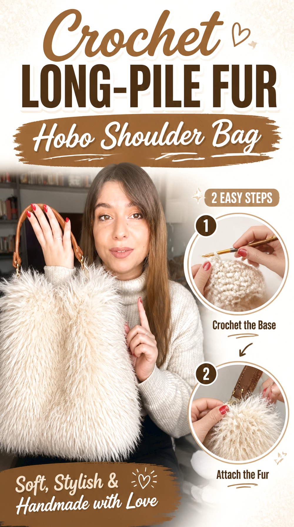 Crochet Long Pile Fur Hobo Shoulder Bag