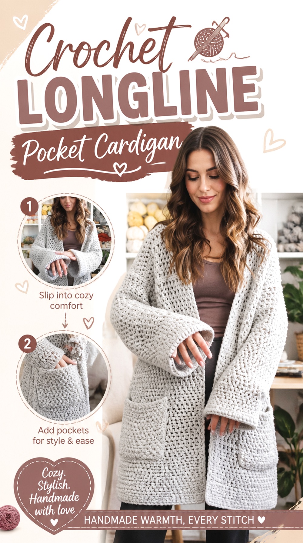 Crochet Longline Pocket Cardigan