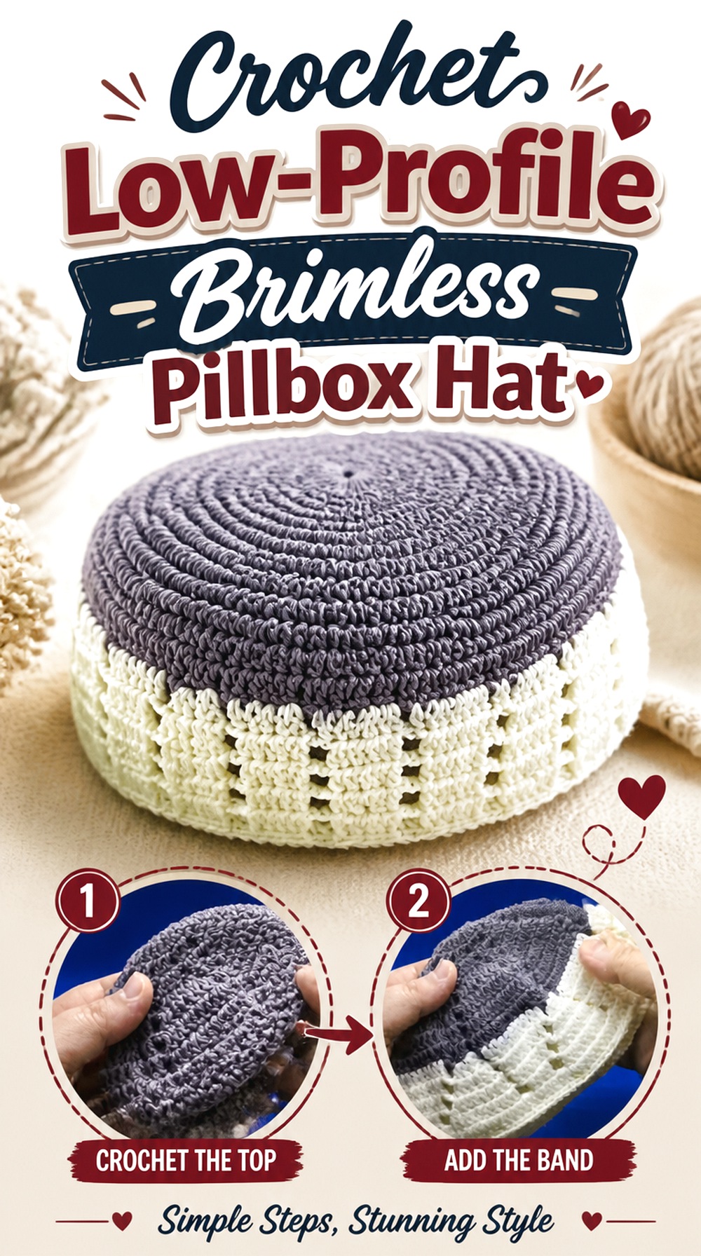 Crochet Low Profile Brimless Pillbox Hat