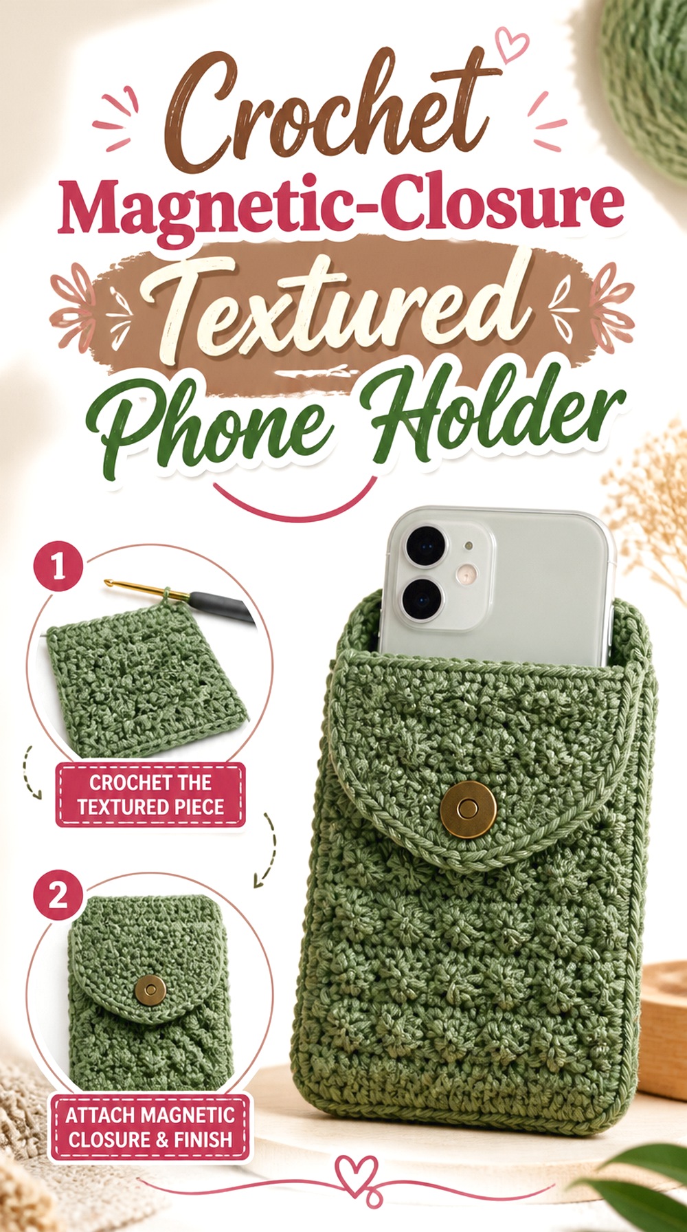 Crochet Magnetic Closure Textured Phone Holder