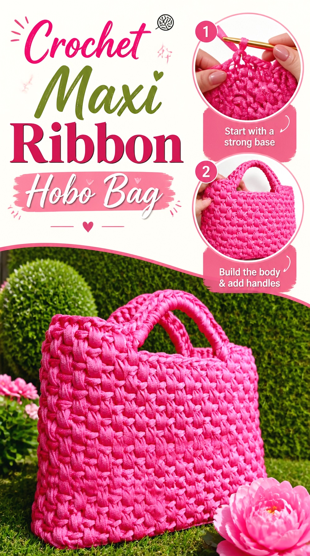 Crochet Maxi Ribbon Hobo Bag