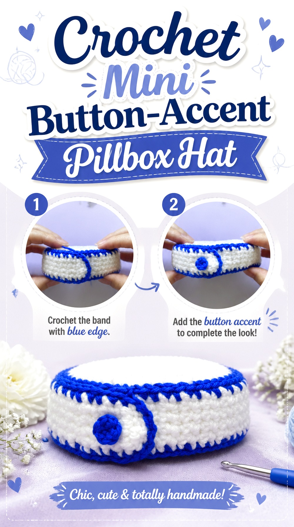 Crochet Mini Button Accent Pillbox Hat