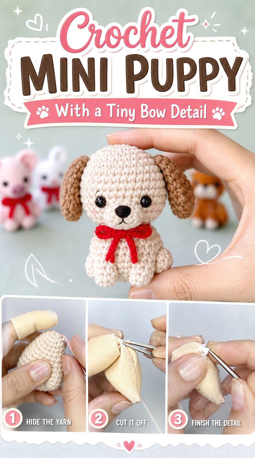 Crochet Mini Puppy With a Tiny Bow Detail
