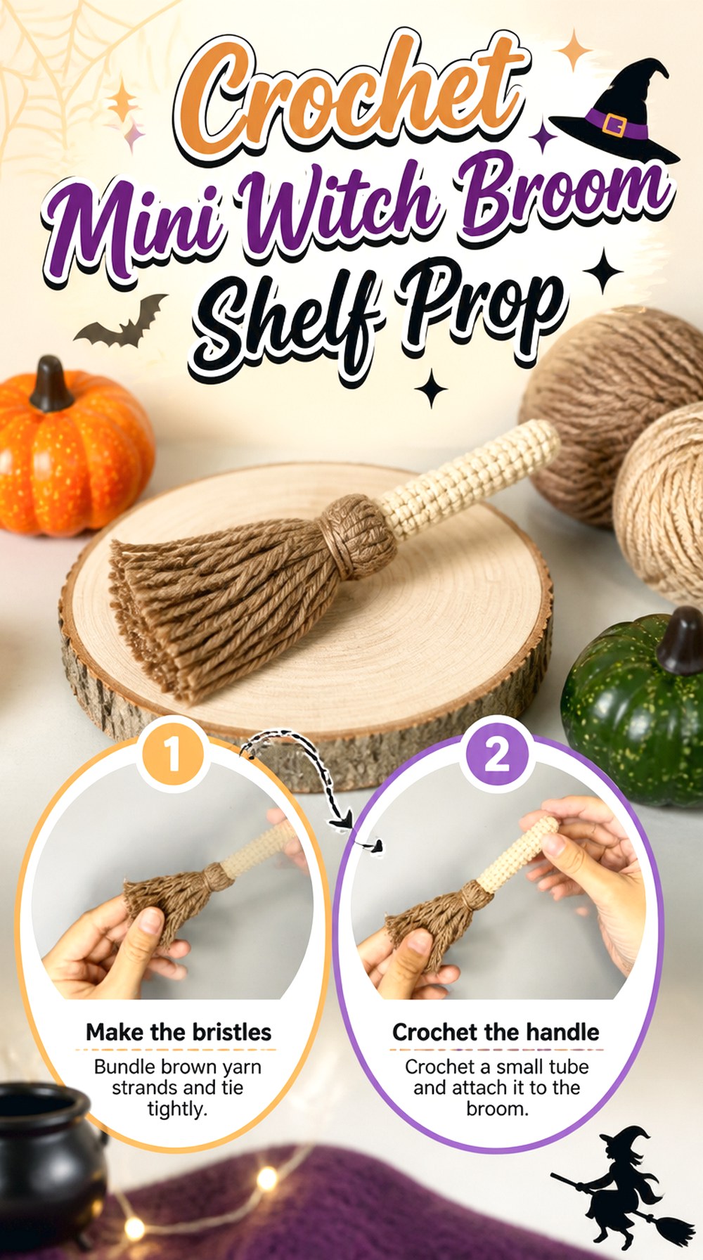 Crochet Mini Witch Broom Shelf Prop