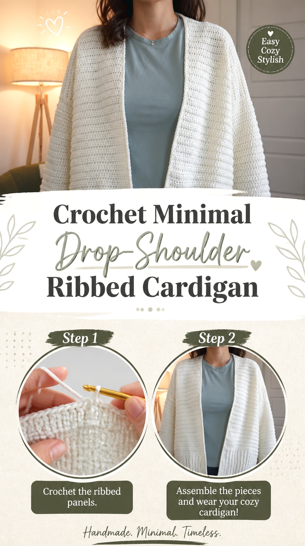 Crochet Minimal Drop Shoulder Ribbed Cardigan
