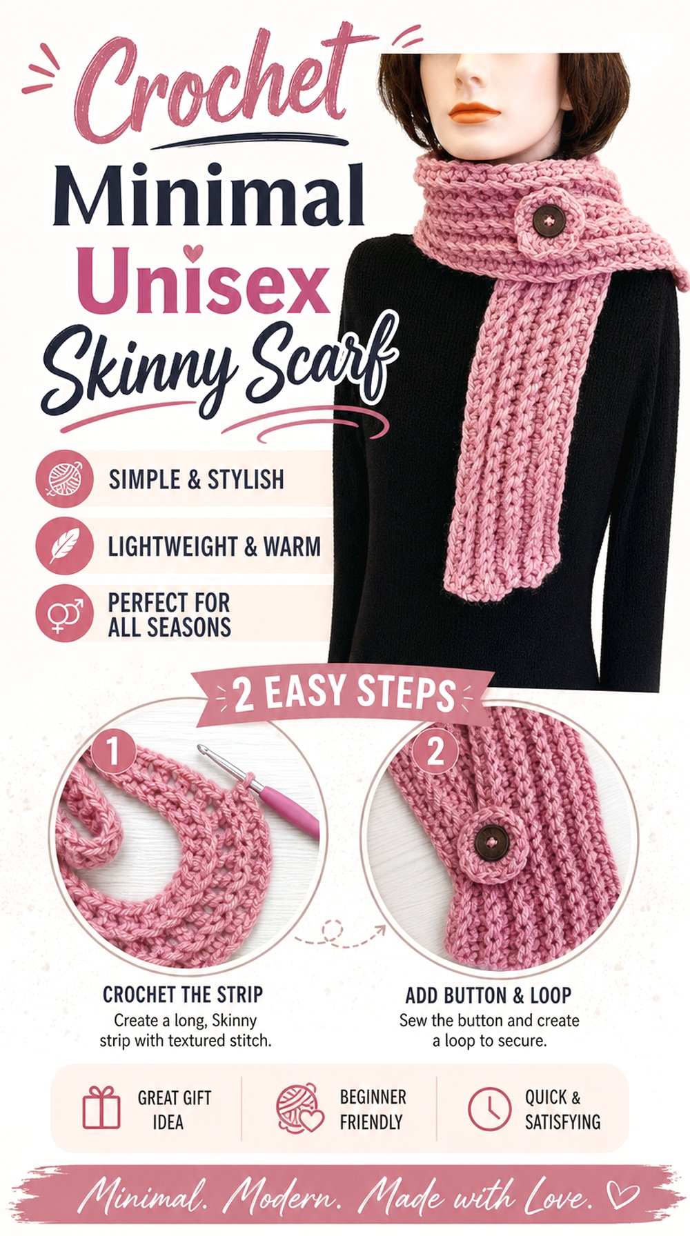 Crochet Minimal Unisex Skinny Scarf
