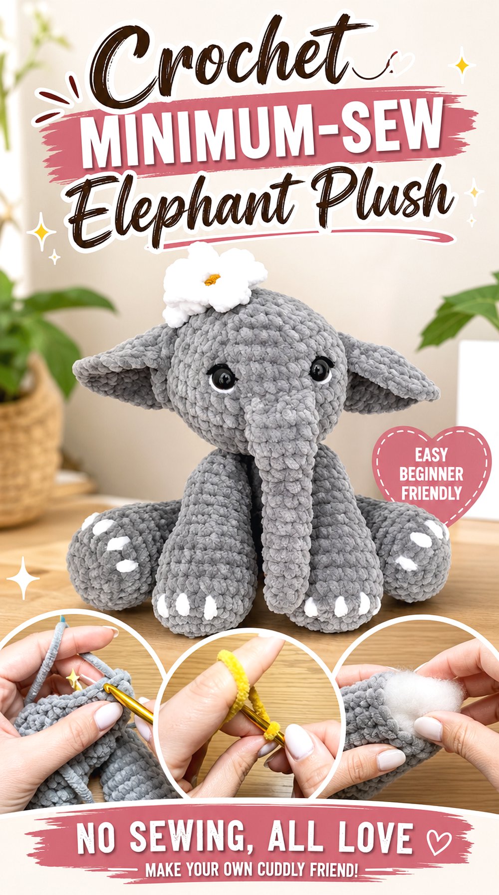 Crochet Minimum-Sew Elephant Plush