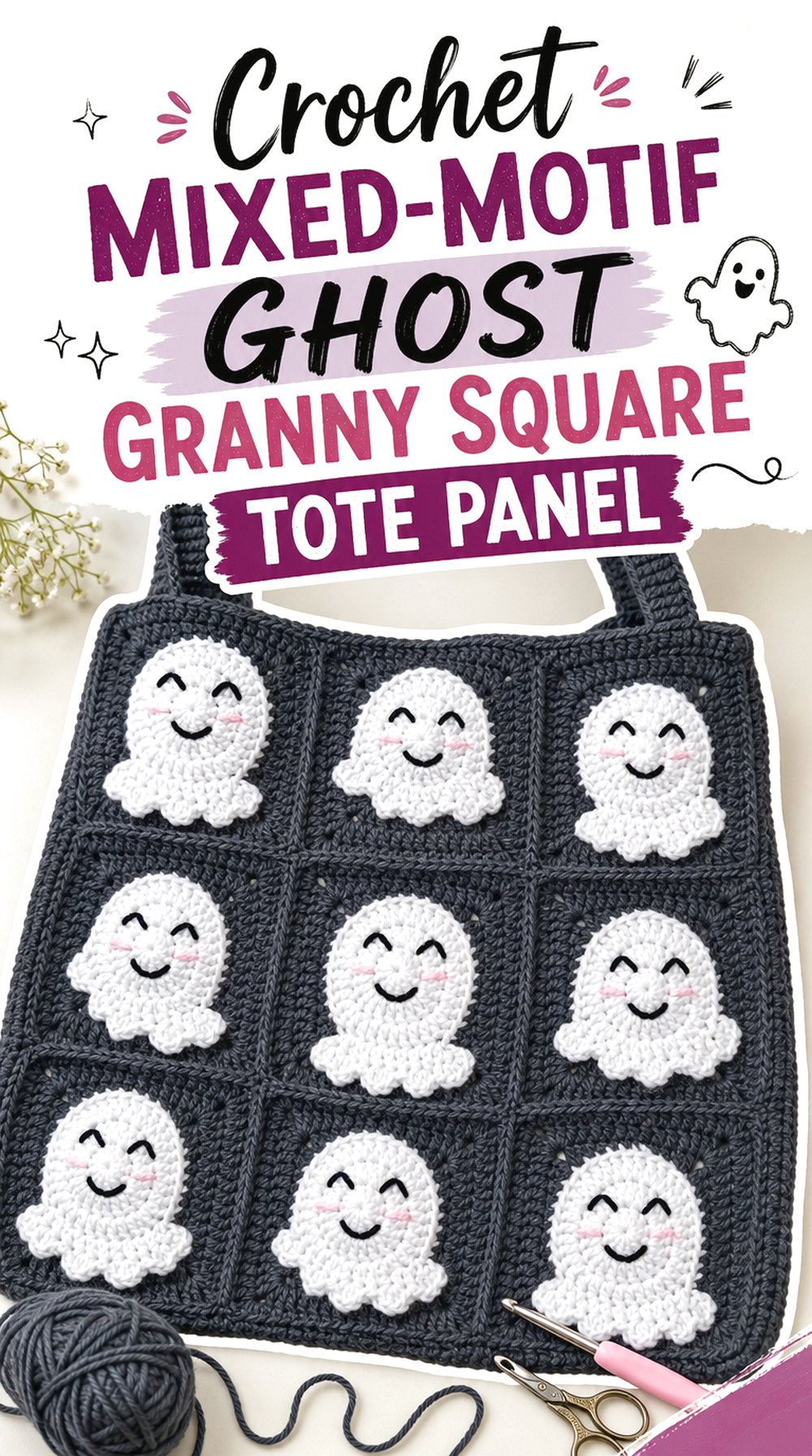 Crochet Mixed-Motif Ghost Granny Square Tote Panel