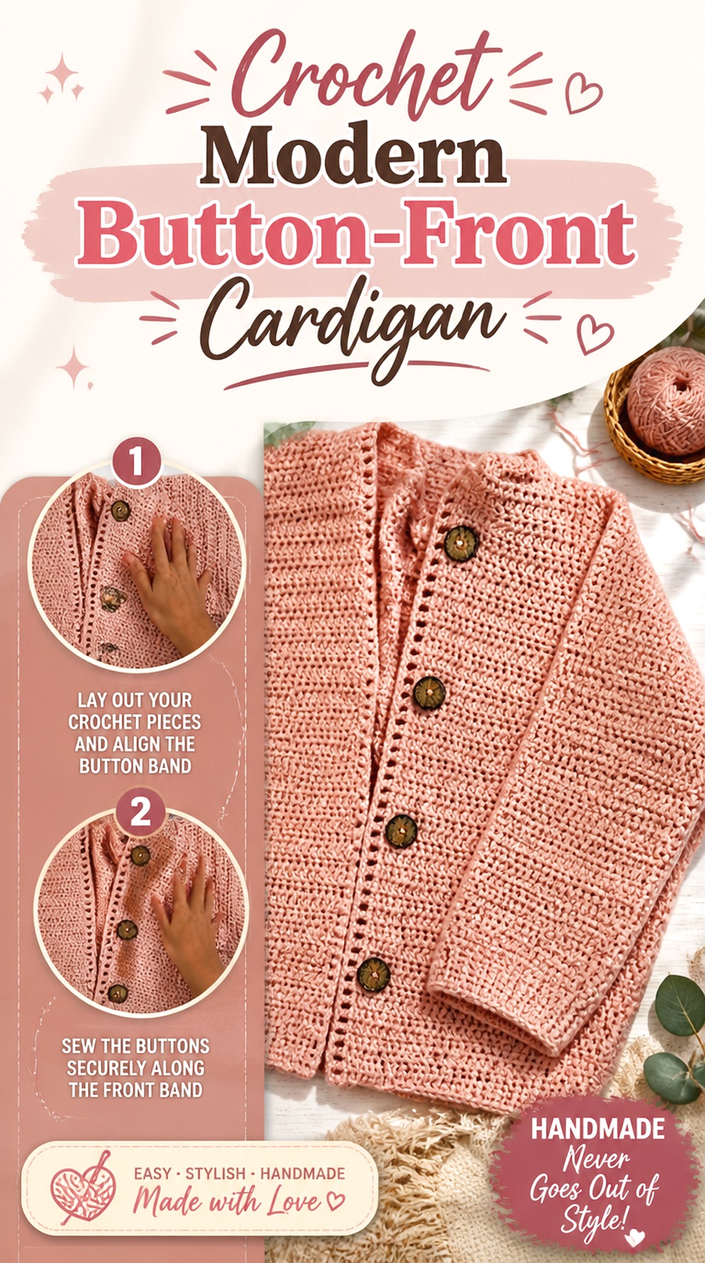 Crochet Modern Button Front Cardigan