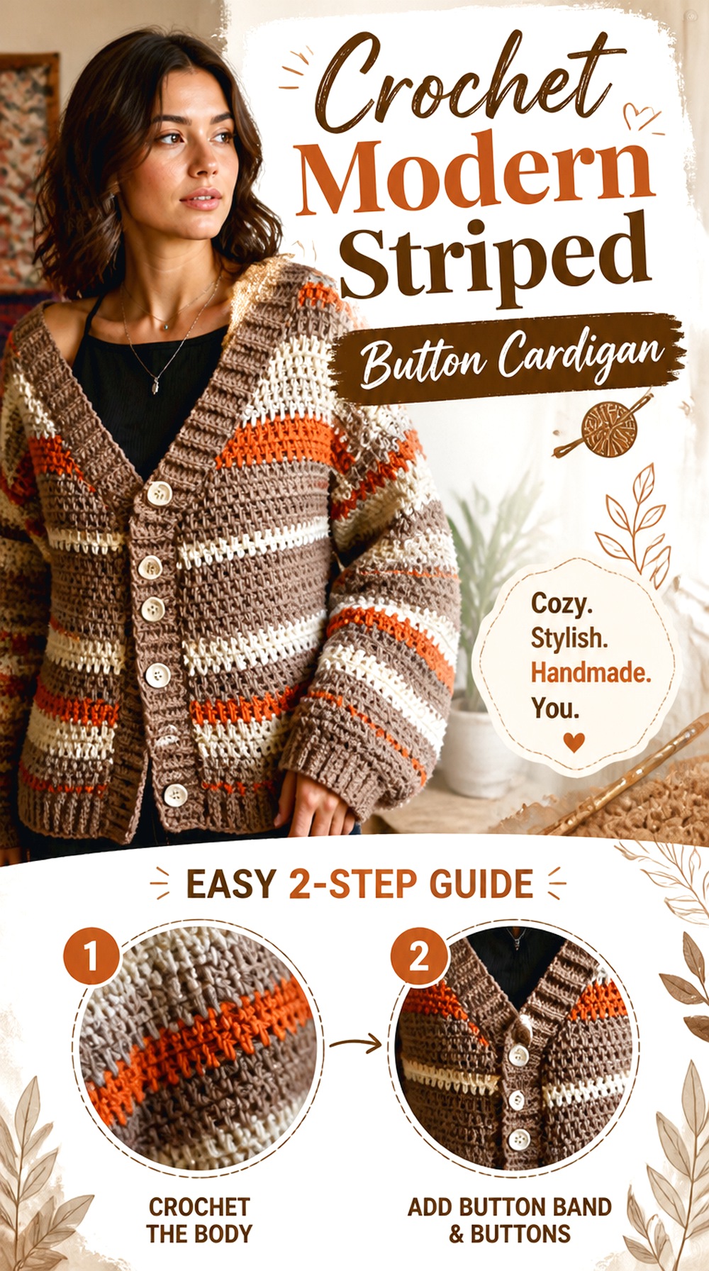 Crochet Modern Striped Button Cardigan