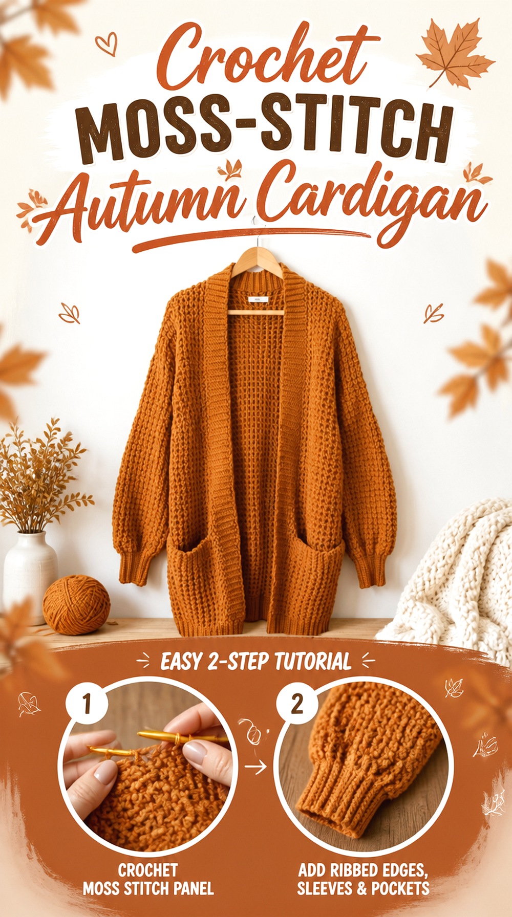 Crochet Moss Stitch Autumn Cardigan