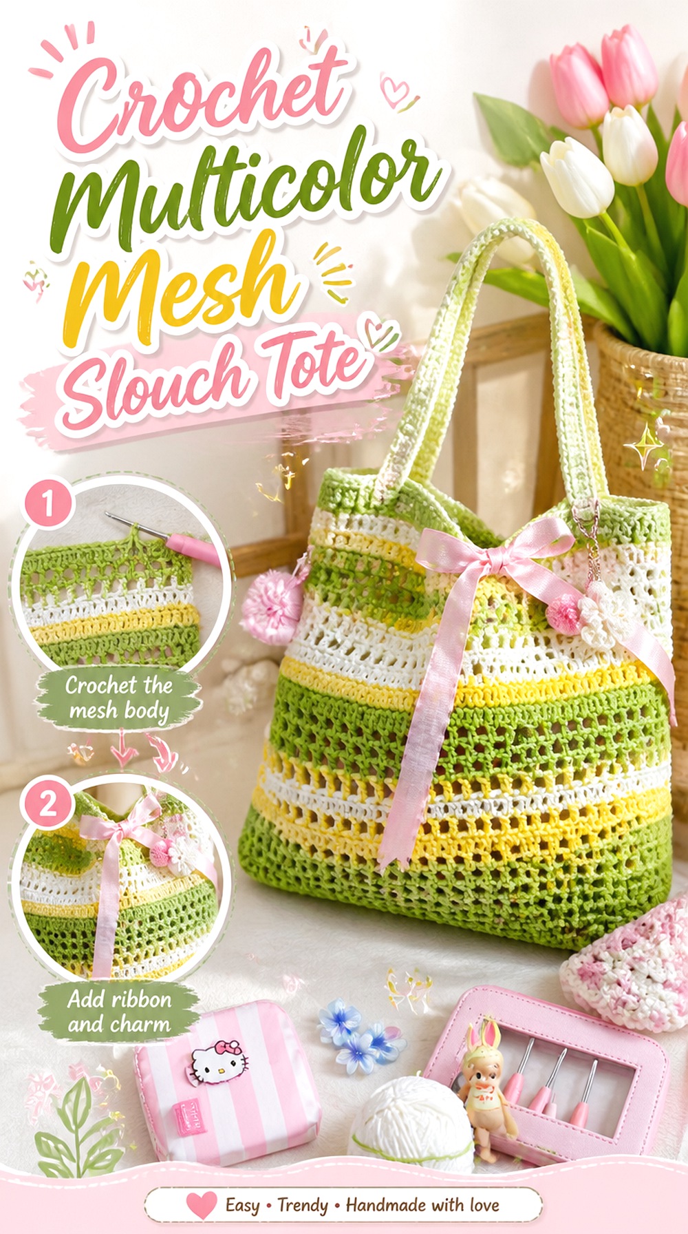 Crochet Multicolor Mesh Slouch Tote