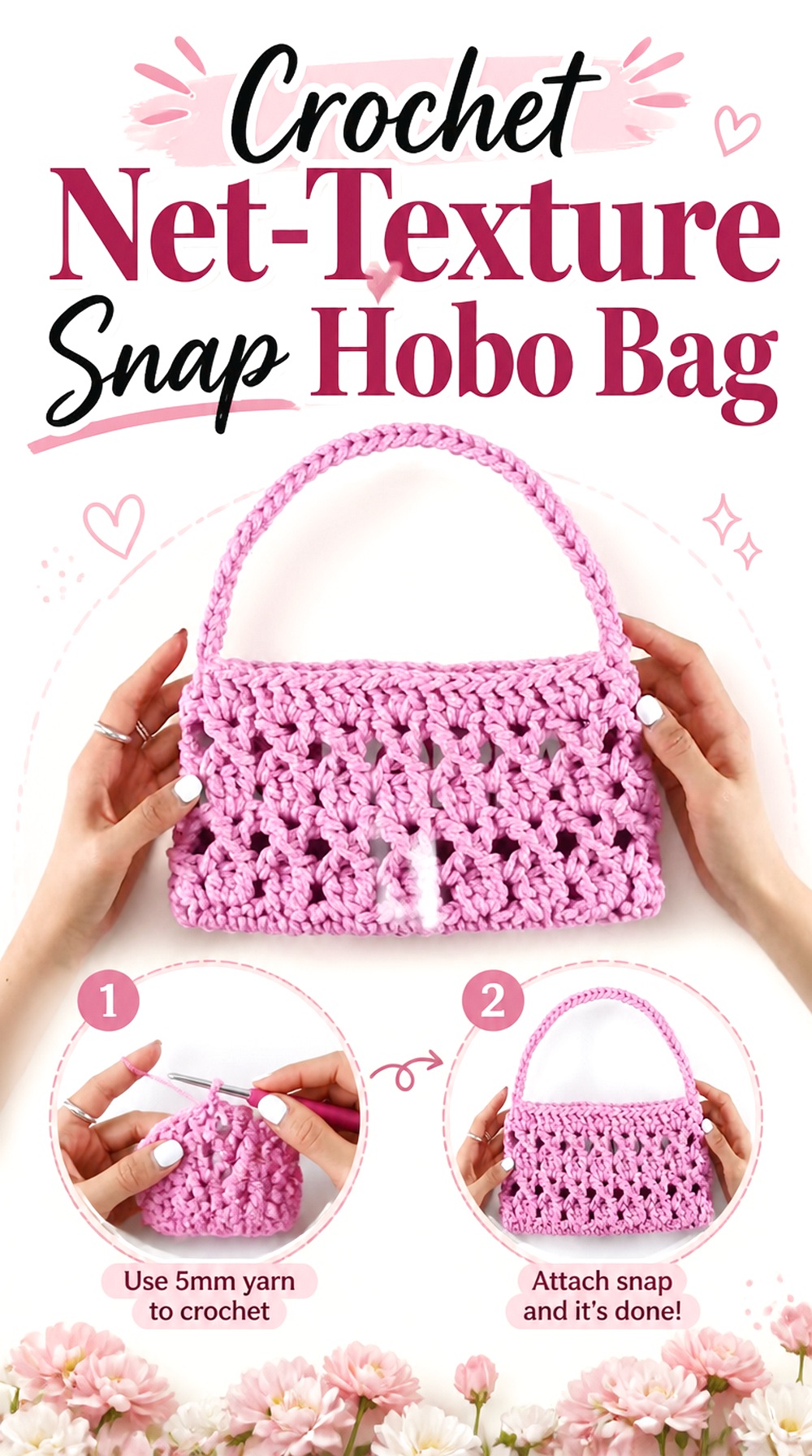 Crochet Net Texture Snap Hobo Bag