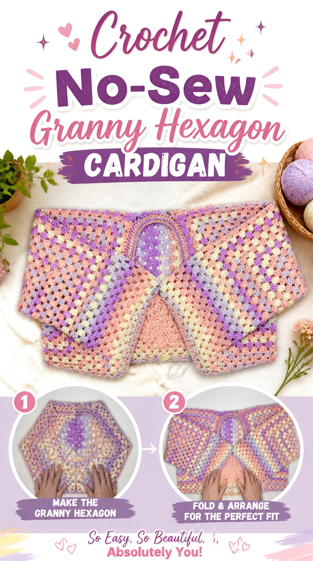 Crochet No Sew Granny Hexagon Cardigan
