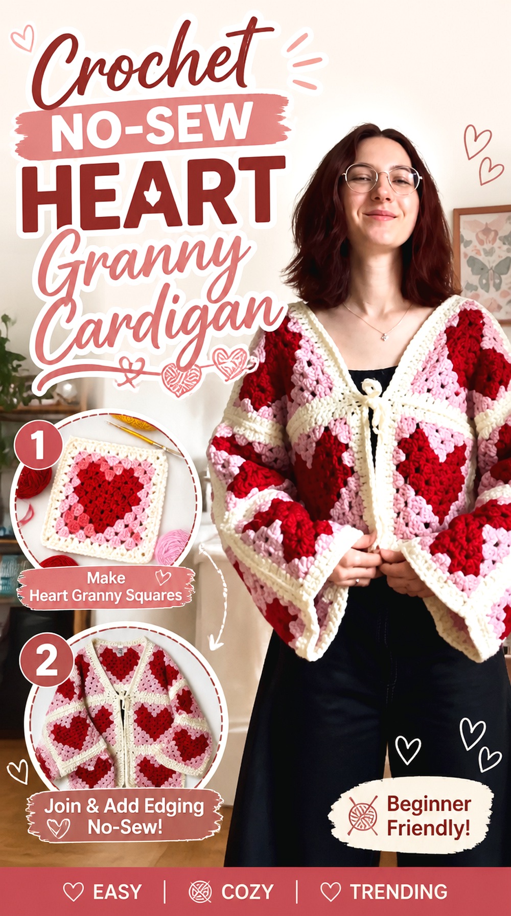 Crochet No Sew Heart Granny Cardigan