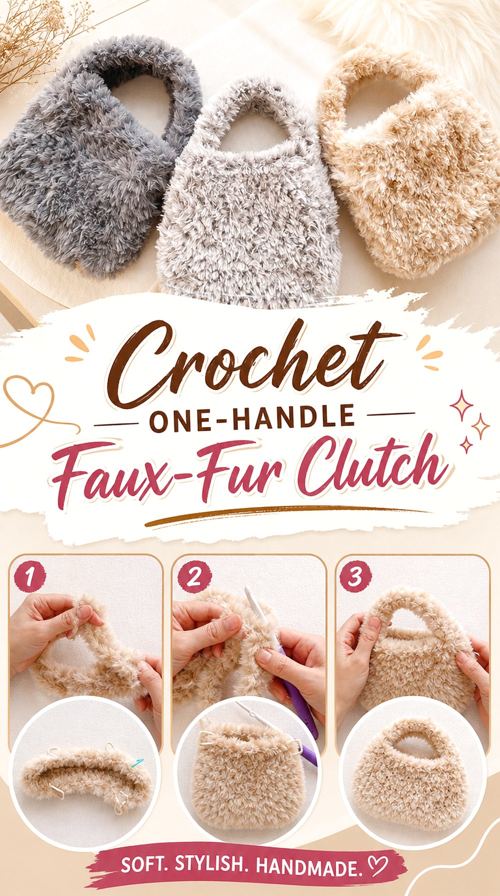 Crochet One-Handle Faux-Fur Clutch