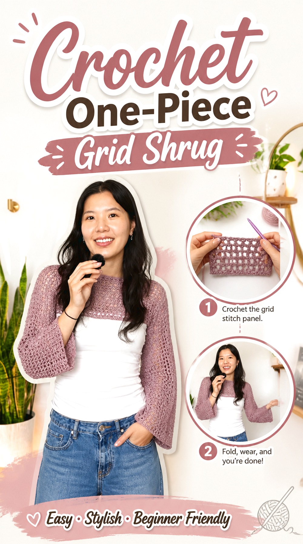 Crochet One Piece Grid Shrug