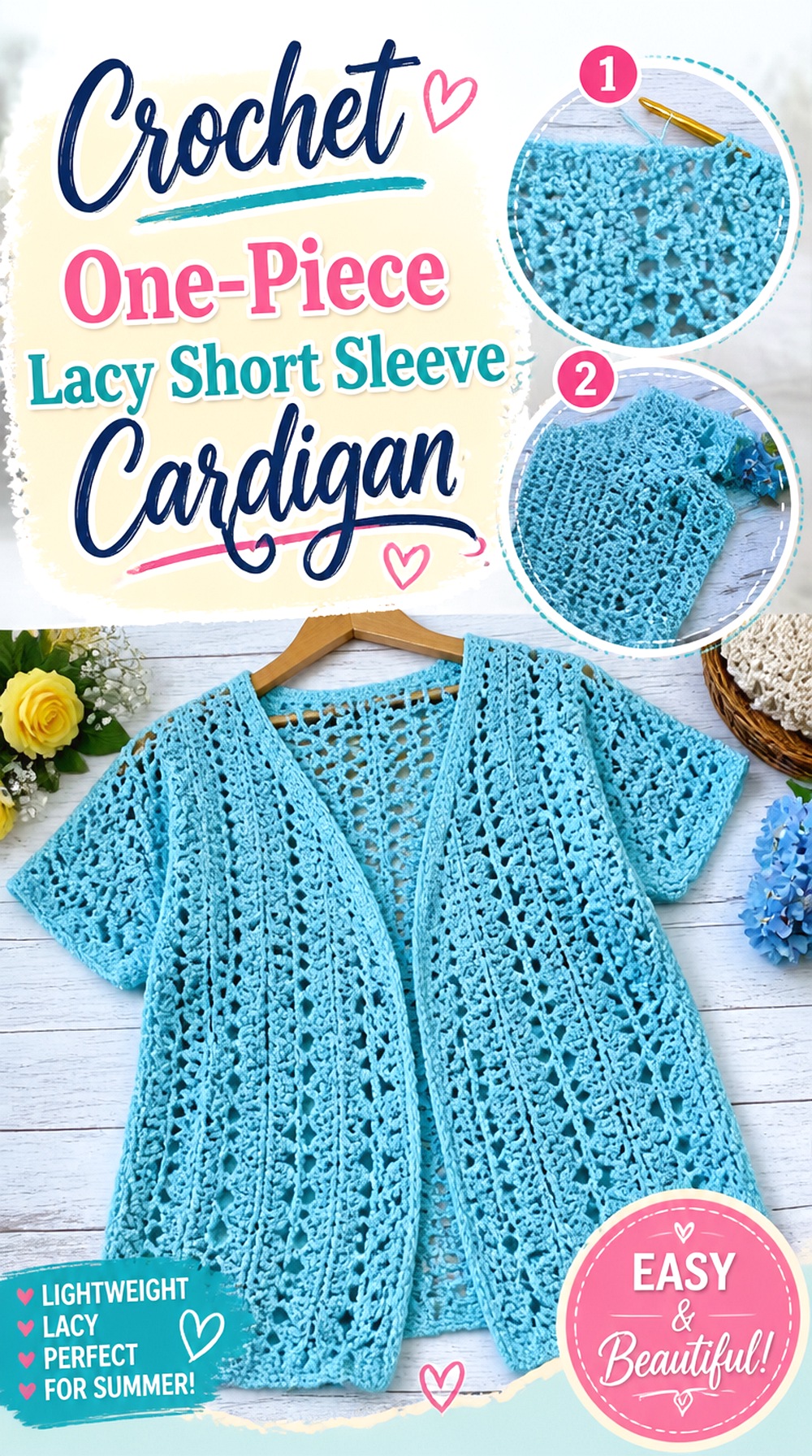 Crochet One Piece Lacy Short Sleeve Cardigan