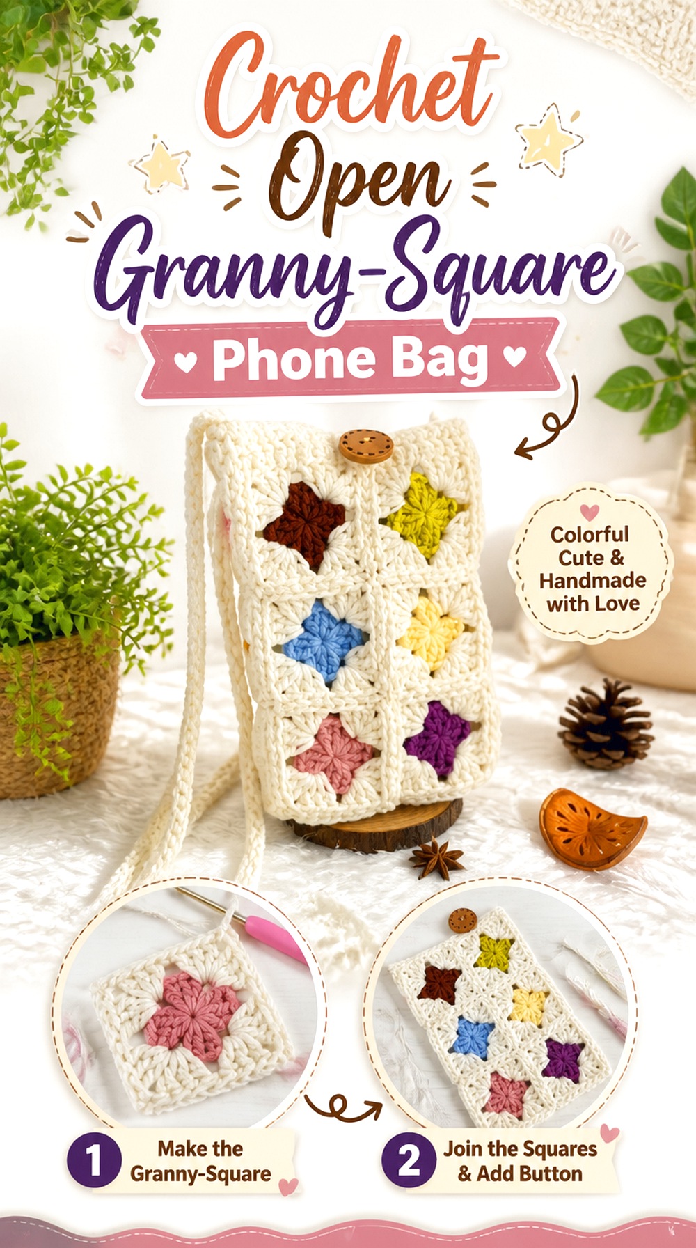 Crochet Open Granny Square Phone Bag