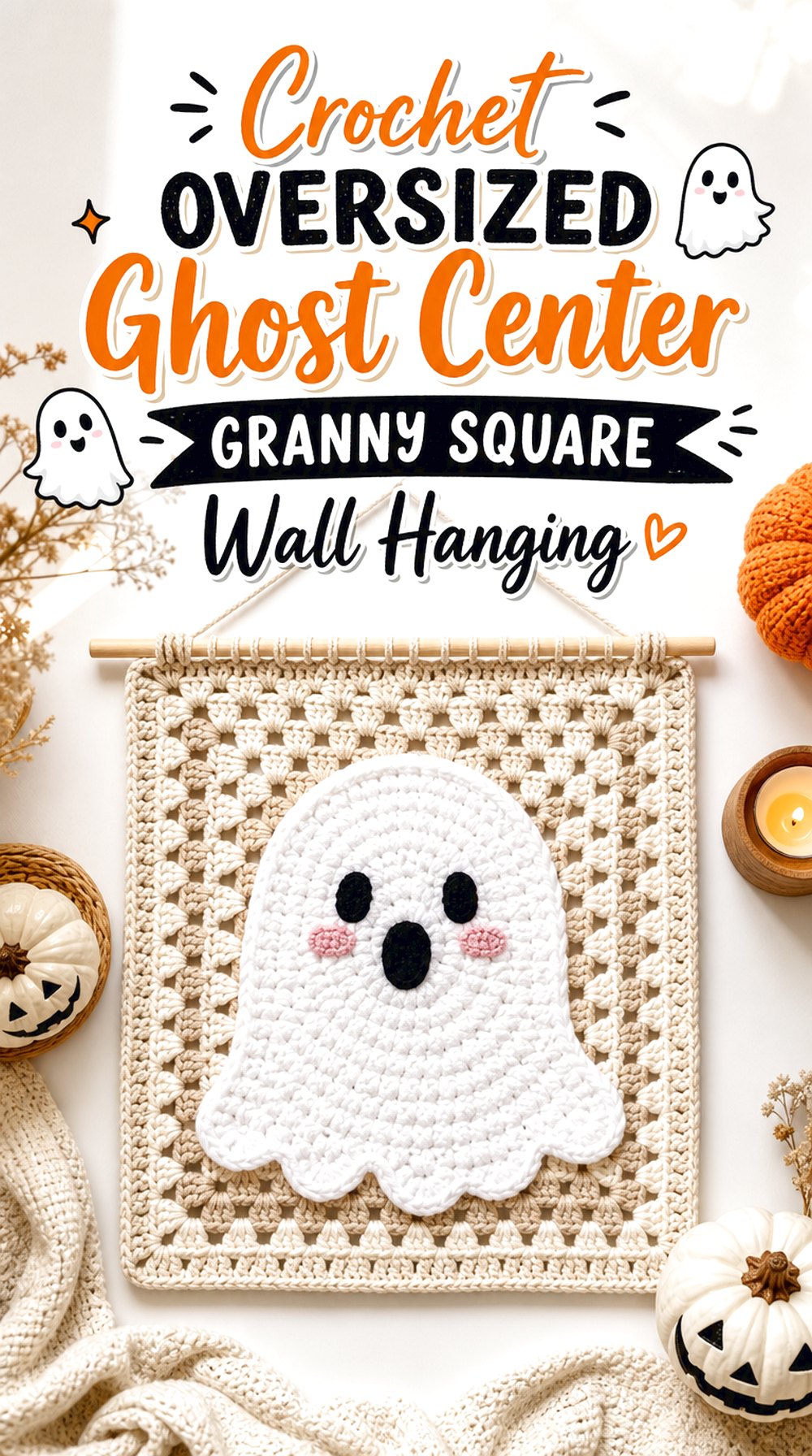 Crochet Oversized Ghost Center Granny Square Wall Hanging