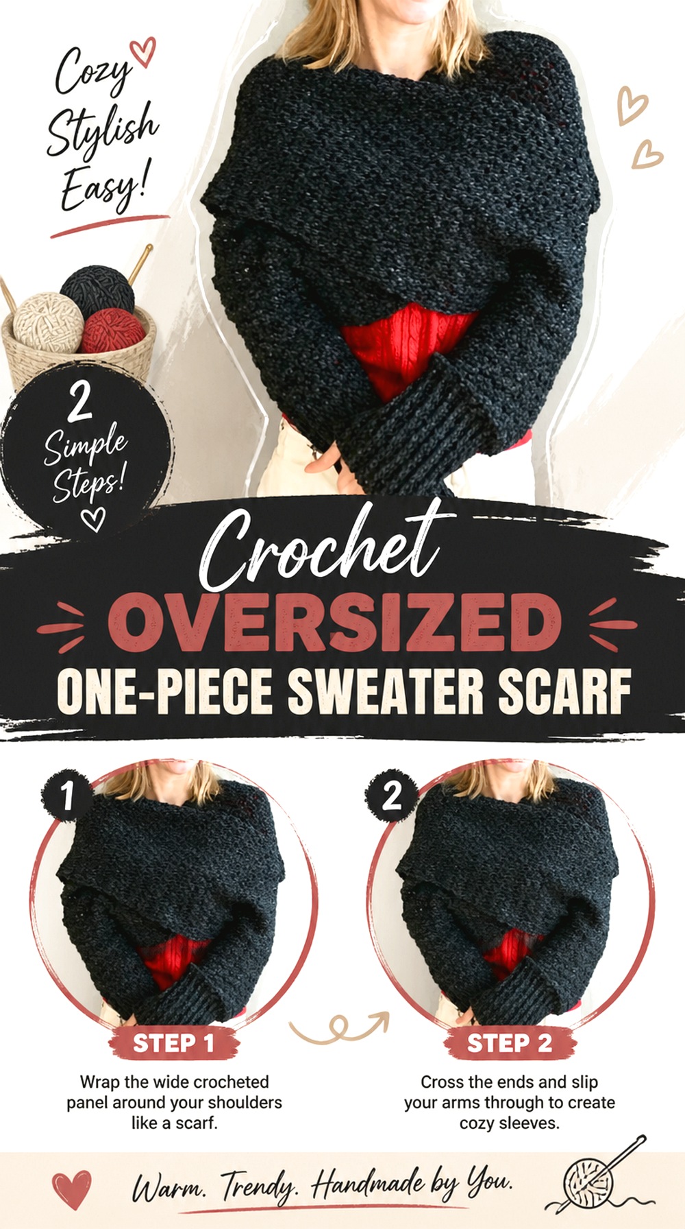 Crochet Oversized One Piece Sweater Scarf