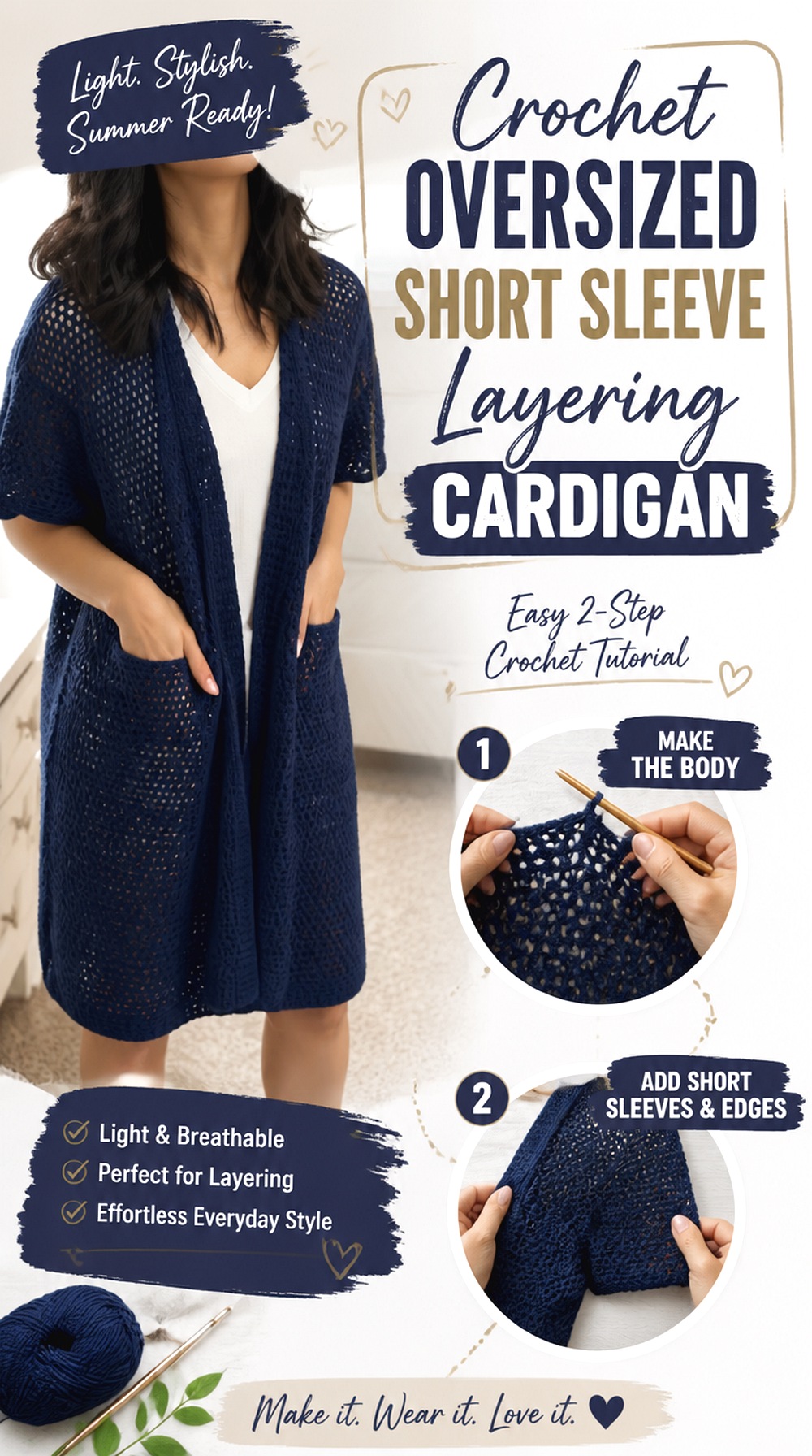 Crochet Oversized Short Sleeve Layering Cardigan