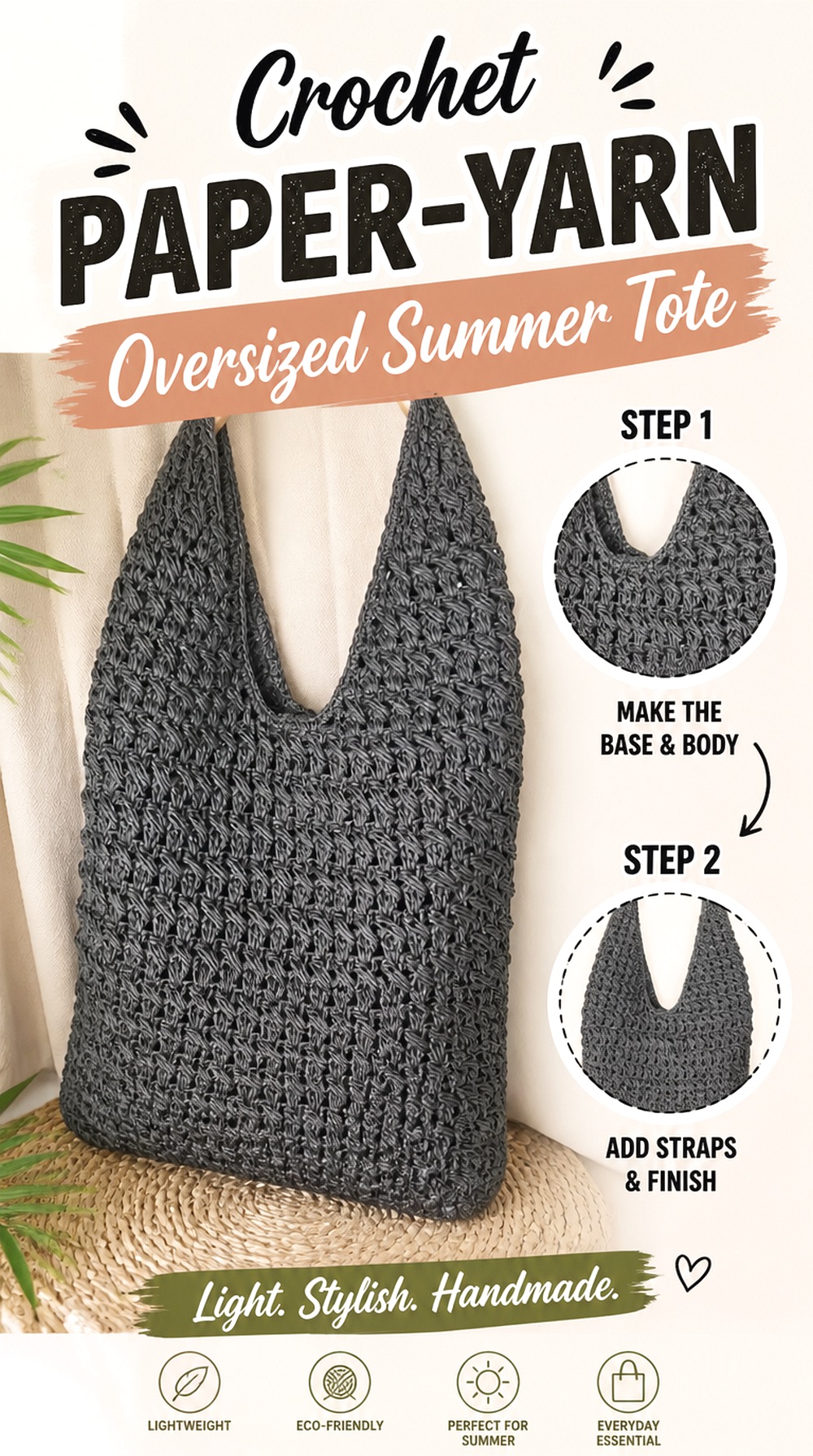 Crochet Paper Yarn Oversized Summer Tote