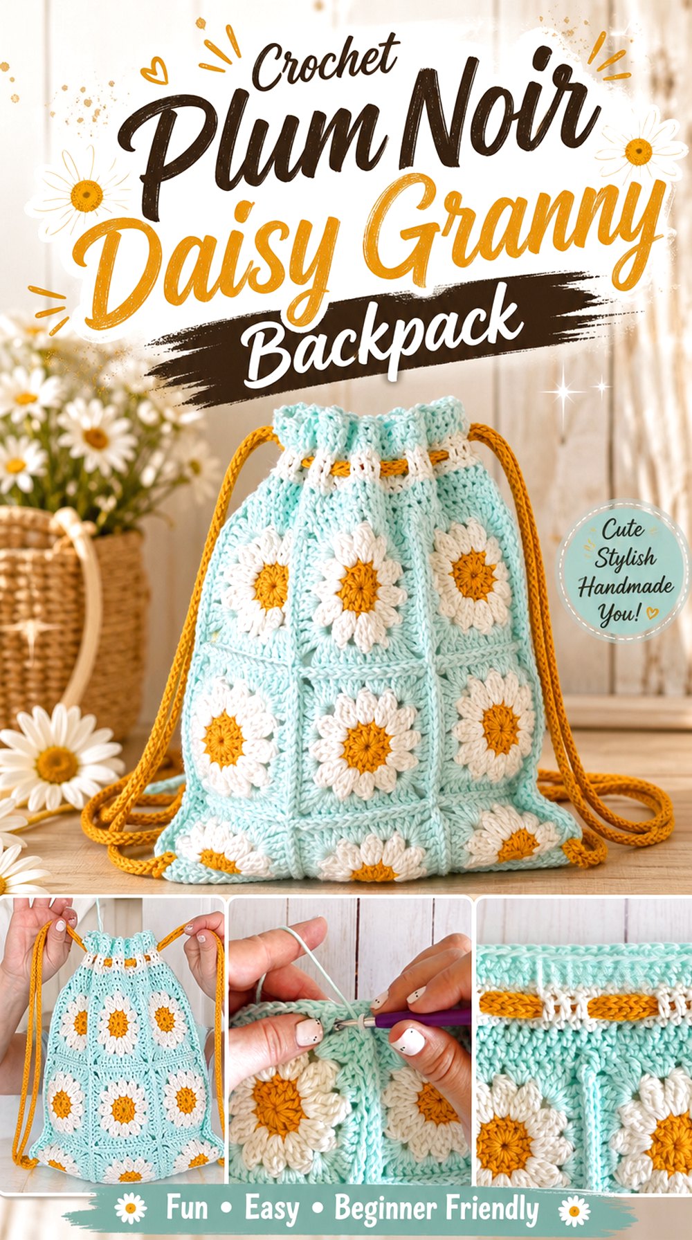 Crochet Plum Noir Daisy Granny Backpack