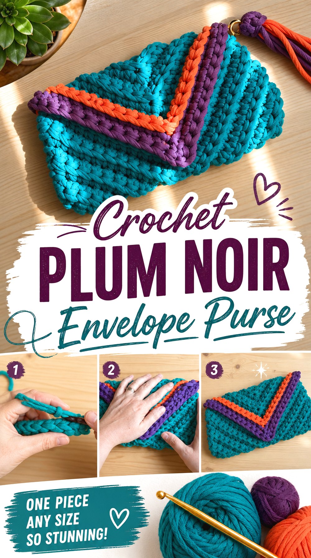 Crochet Plum Noir Envelope Purse