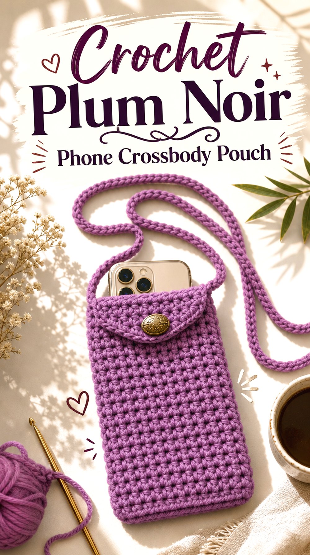 Crochet Plum Noir Phone Crossbody Pouch
