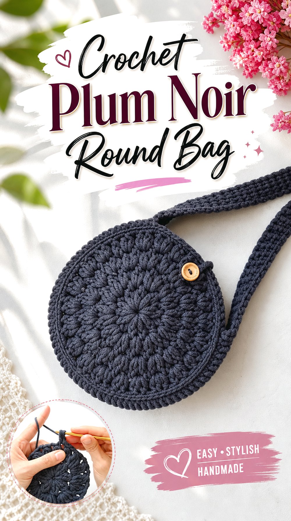 Crochet Plum Noir Round Bag
